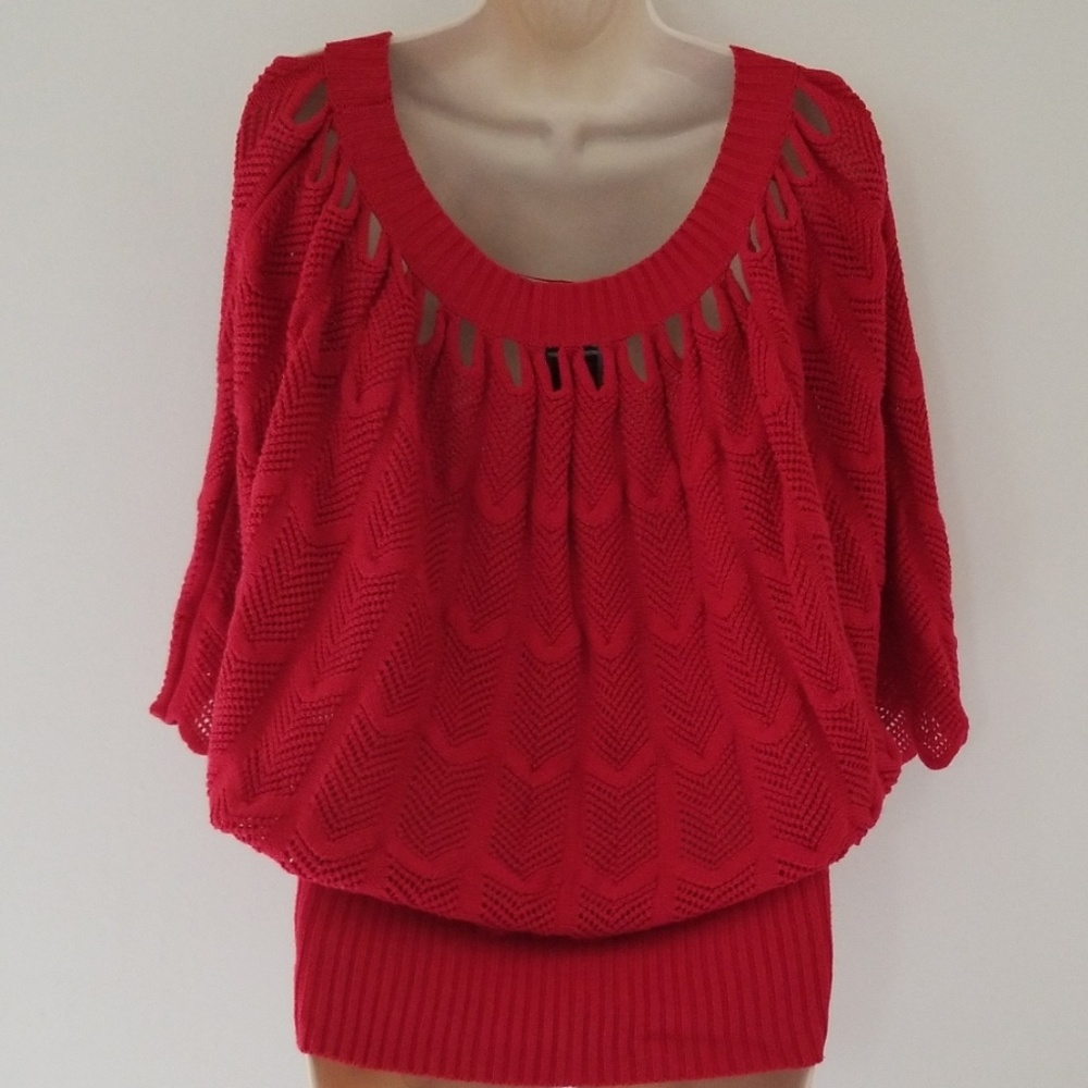 Michelle Nicole Red Scalloped Short Sleeve Sweater - Picture 5 of 8